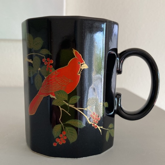 Otagiri Japan Vintage Cardinal Coffee Tea Mug Black Red Metallic Gold Detail - Picture 3 of 9